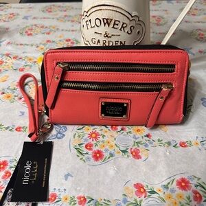 Nicole Miller Coral Wristlet with Gold Details